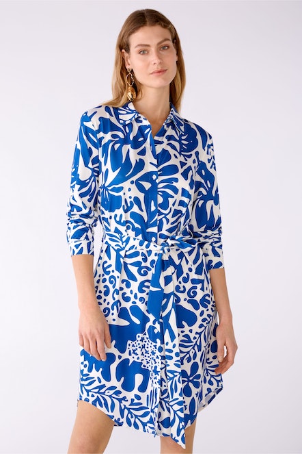 OUI 78548 Silky Print Shirt Dress - Blue White