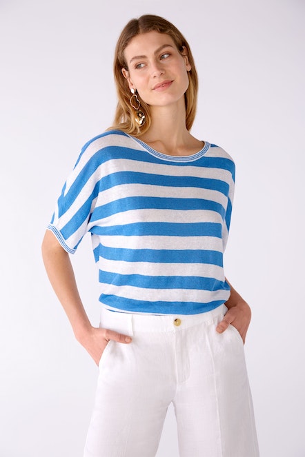 OUI 78611 Wide Stripe Linen - White Blue