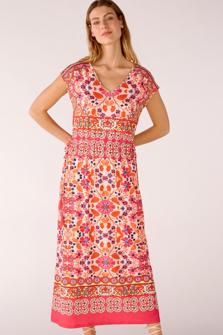 OUI 78639 Maxi Print Dress - Pink Orange