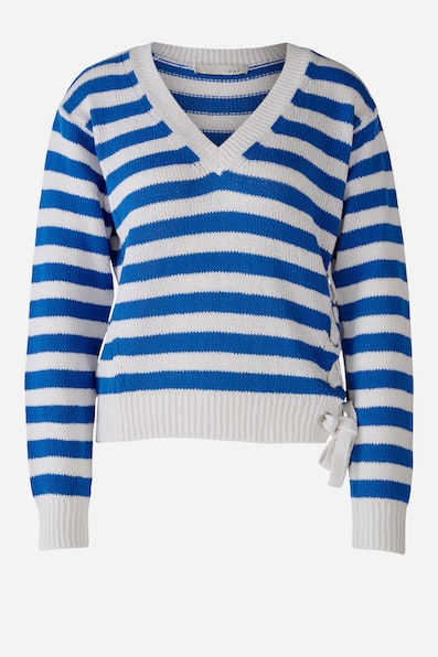 OUI 76664 Stripe Cotton Knit - White Blue
