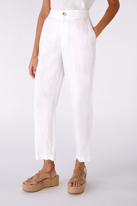 OUI 78463 White Linen Shortened Trousers - Optic White