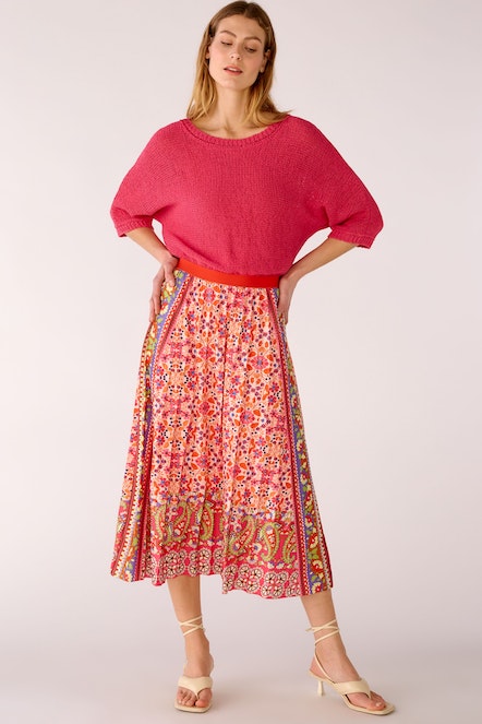 OUI 78883 Pleated Silky Skirt - Pink Orange