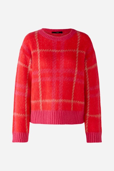 OUI 79946 Alpaca Jacquard Knit - Red Rose Checked