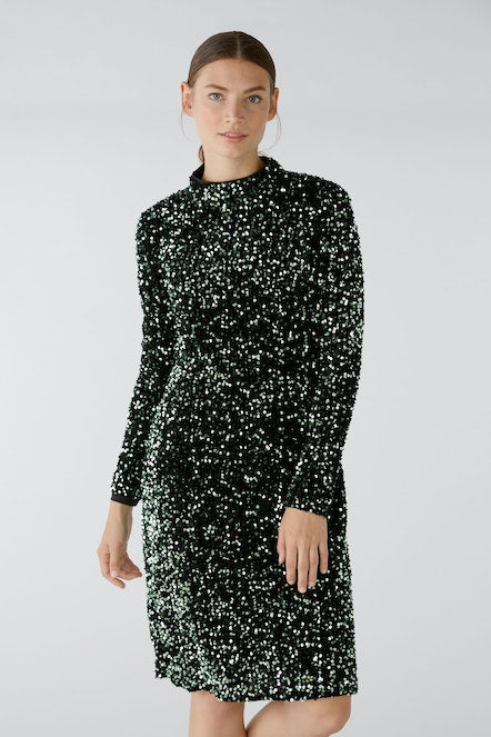 OUI 80074 Velvet Sequin Dress - Dark Green