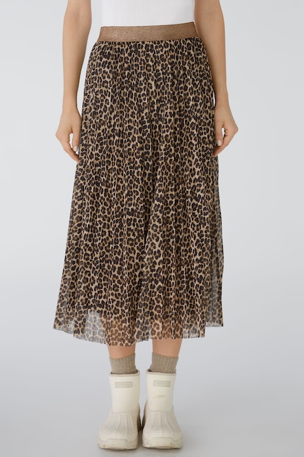 OUI 80155 Leo Midi Mesh Skirt - Leopard Camel Black