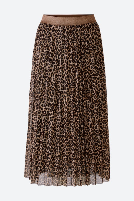 OUI 80155 Leo Midi Mesh Skirt - Leopard Camel Black