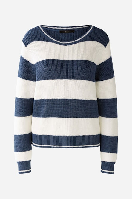 OUI 86666 Cotton Blend Striped Jumper - Blue White