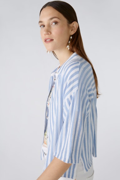 OUI 87299 Linen Stripe Knit Shirt - White / Blue