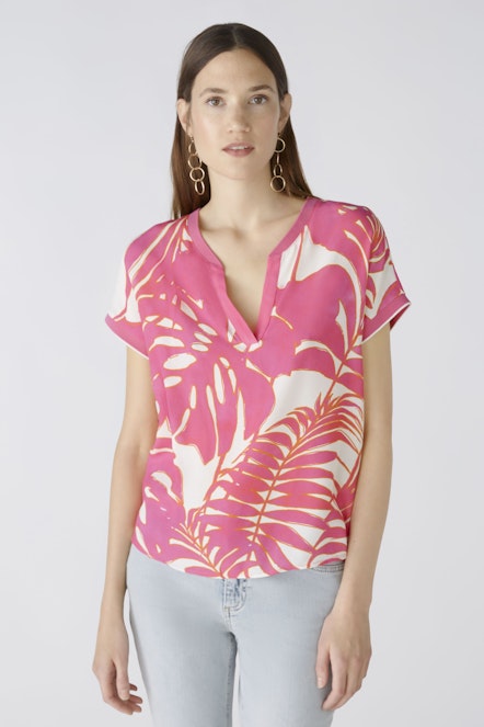 OUI 87505 Palm Print Tee Shirt - Pink White