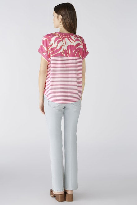 OUI 87505 Palm Print Tee Shirt - Pink White