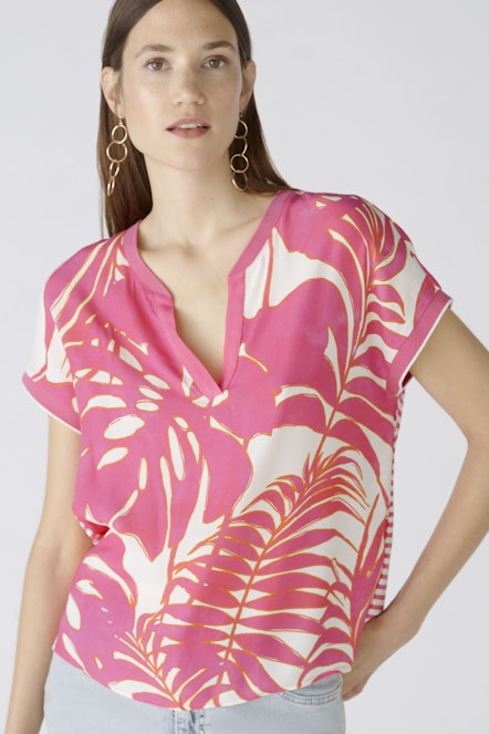 OUI 87505 Palm Print Tee Shirt - Pink White