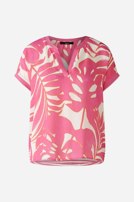 OUI 87505 Palm Print Tee Shirt - Pink White