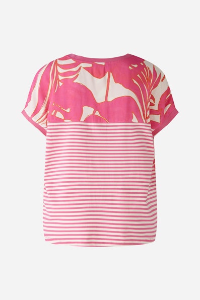 OUI 87505 Palm Print Tee Shirt - Pink White