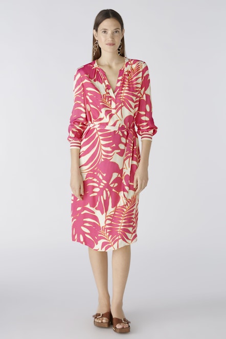 OUI 87550 Palm Print Tunic Dress - Pink White