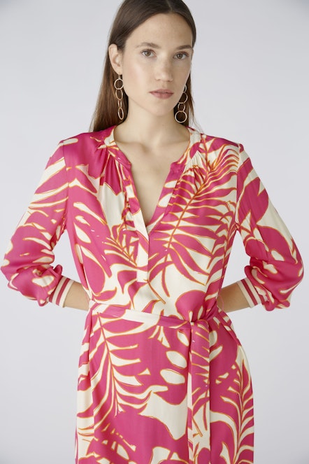 OUI 87550 Palm Print Tunic Dress - Pink White