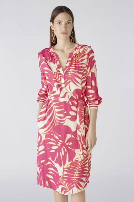 OUI 87550 Palm Print Tunic Dress - Pink White