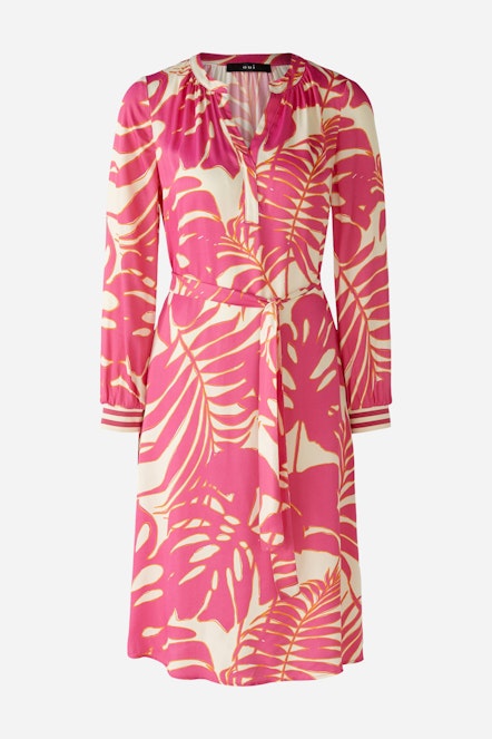 OUI 87550 Palm Print Tunic Dress - Pink White