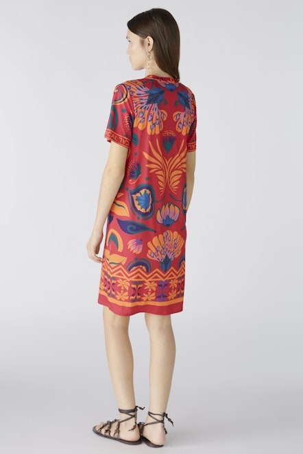 OUI 87562 Tropical Print Slip Dress - Pink Orange