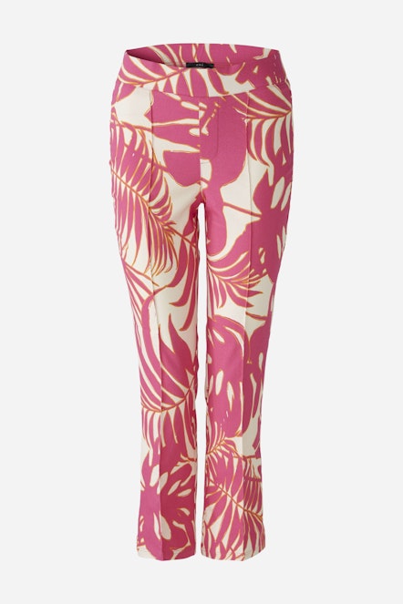 OUI 87578 Palm Print Gabardine Trousers - Pink White