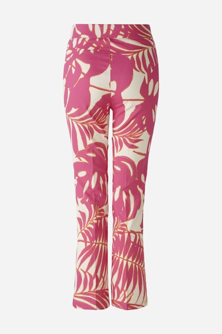 OUI 87578 Palm Print Gabardine Trousers - Pink White