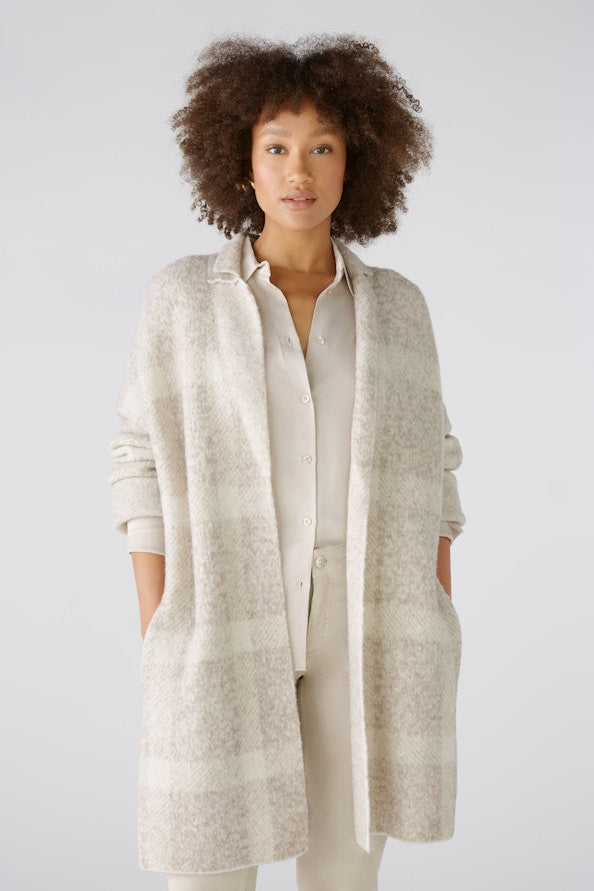 OUI 88938 Wool Blend Knitted Coat - Taupe White