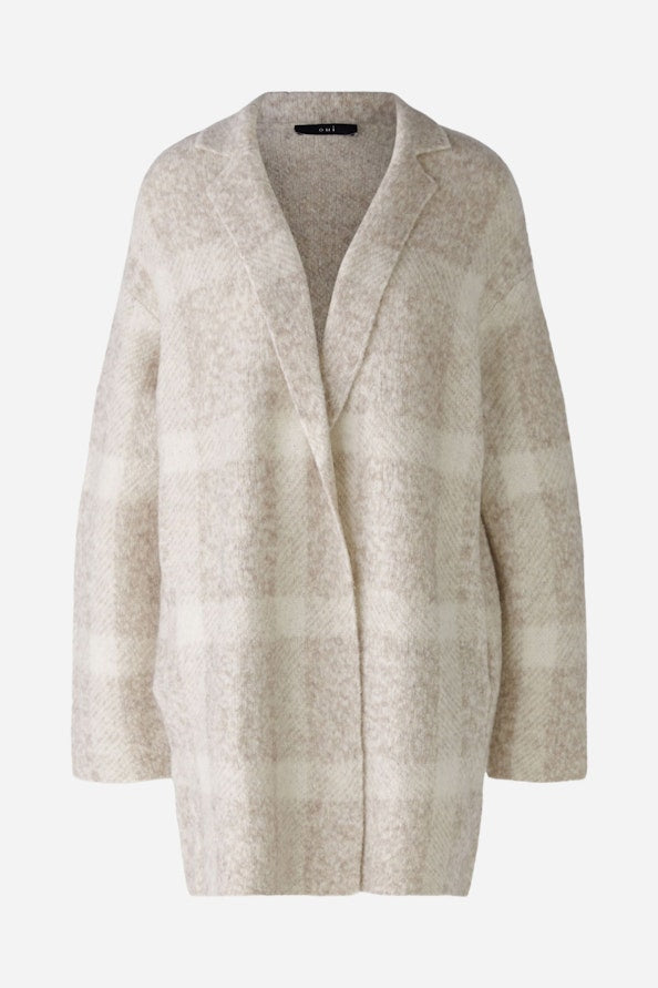 OUI 88938 Wool Blend Knitted Coat - Taupe White