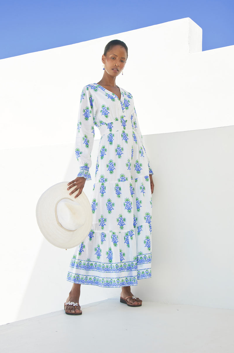 ASPIGA Billie Long Sleeve Dress - Blue Green White