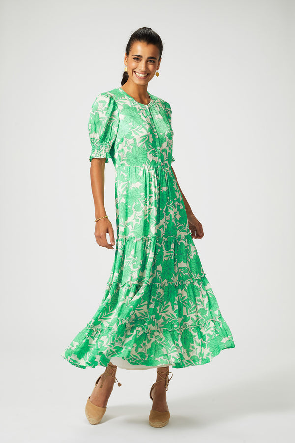 ASPIGA - Cordelia Midi Dress - Floral Cream/Green