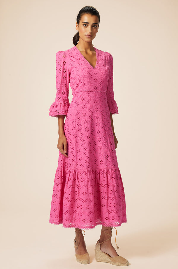 ASPIGA Victoria Broderie Dress - Hot Pink
