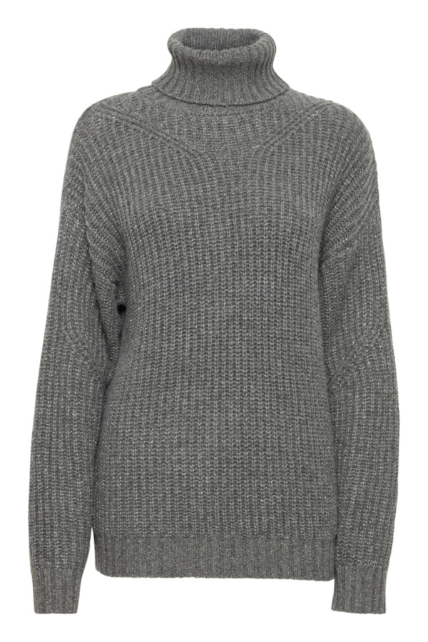 BY OLI Cowl Silver Thread Jumper - Mid Grey