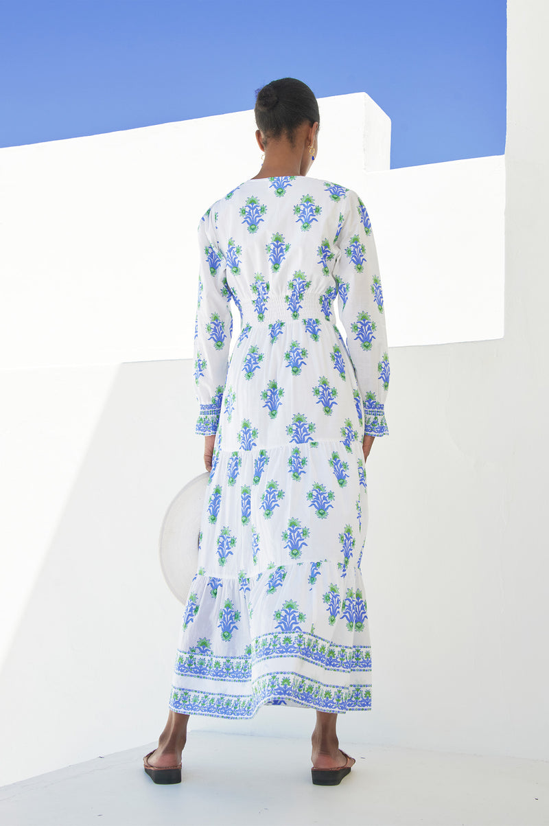 ASPIGA Billie Long Sleeve Dress - Blue Green White