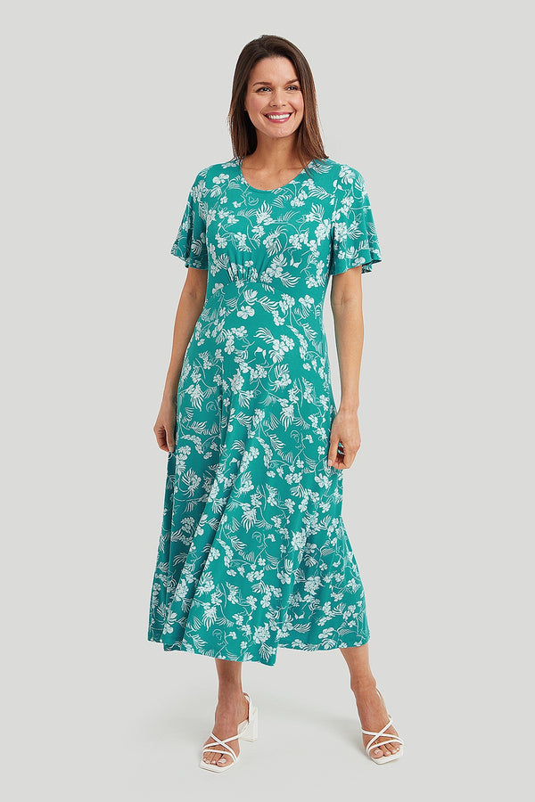 ADINI Annie Hibiscus Print Dress - Turquoise