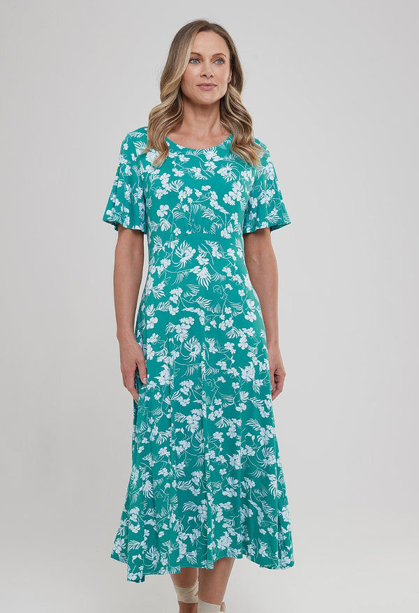 ADINI Annie Hibiscus Print Dress - Turquoise