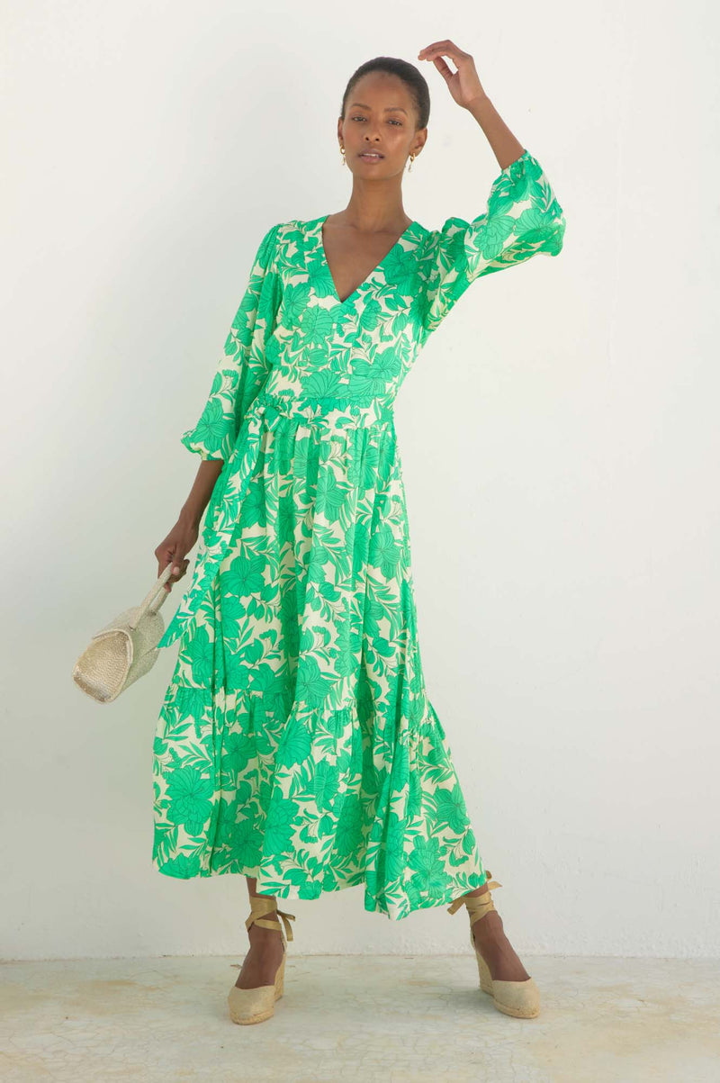 ASPIGA Annie Maxi Dress - Lined Floral Green Cream