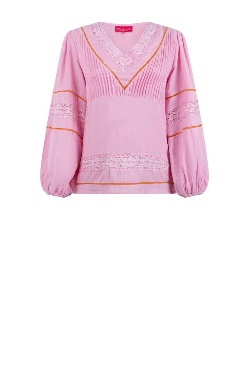 PLACE DU SOLEIL 404 Rosa Pink Blouse - Lace Pink