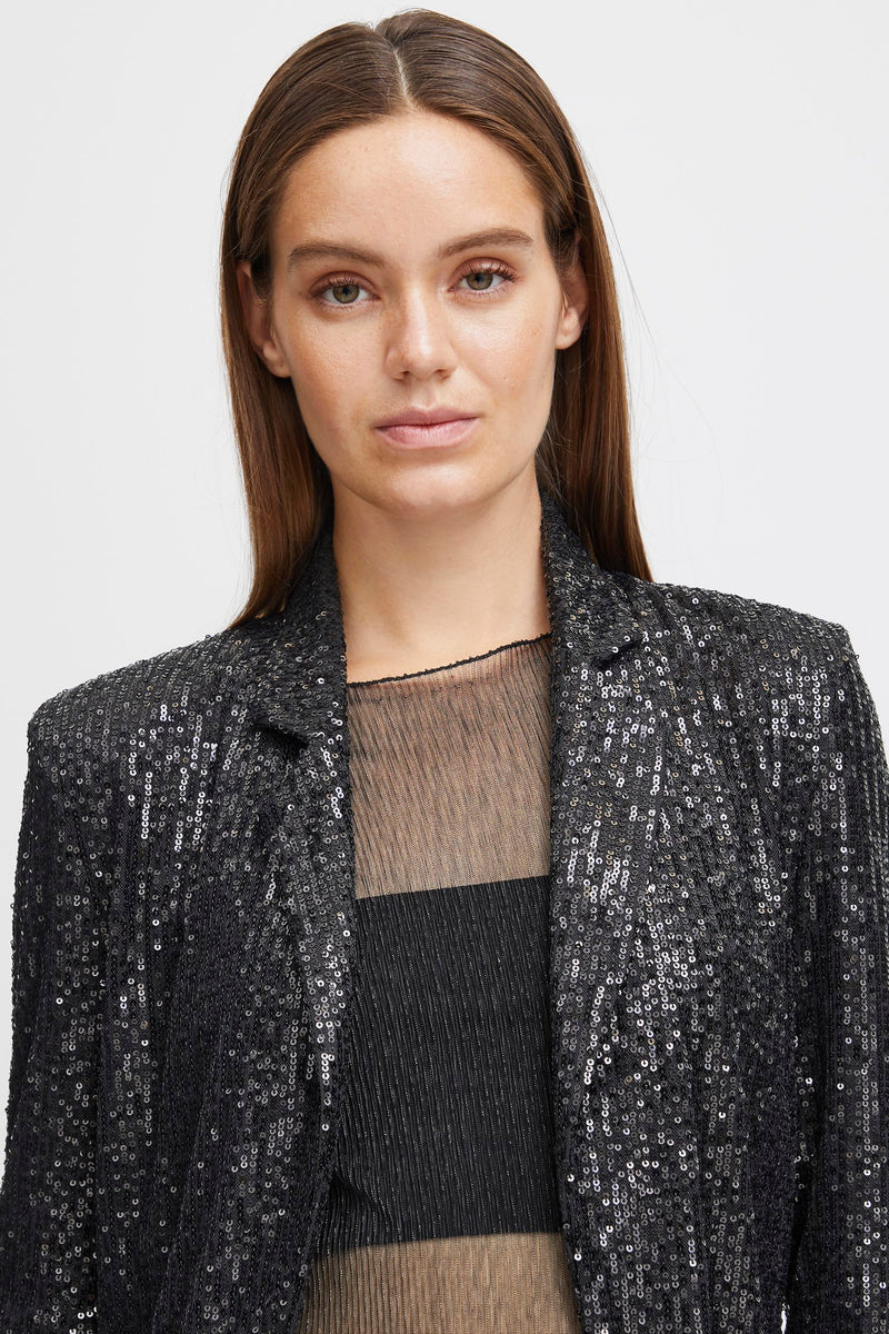 BY SOLIA Sequin Blazer - Black