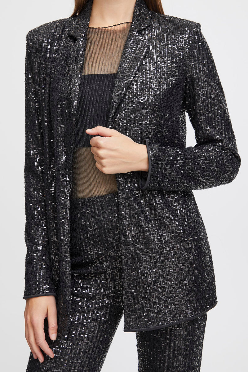 BY SOLIA Sequin Blazer - Black