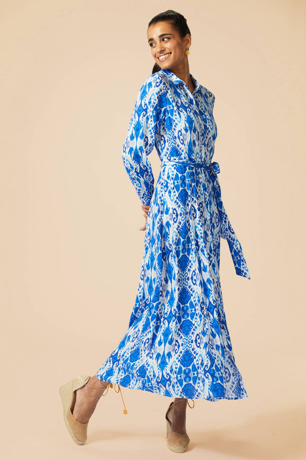 ASPIGA Eliza Shirt Dress - Ikat Blue White