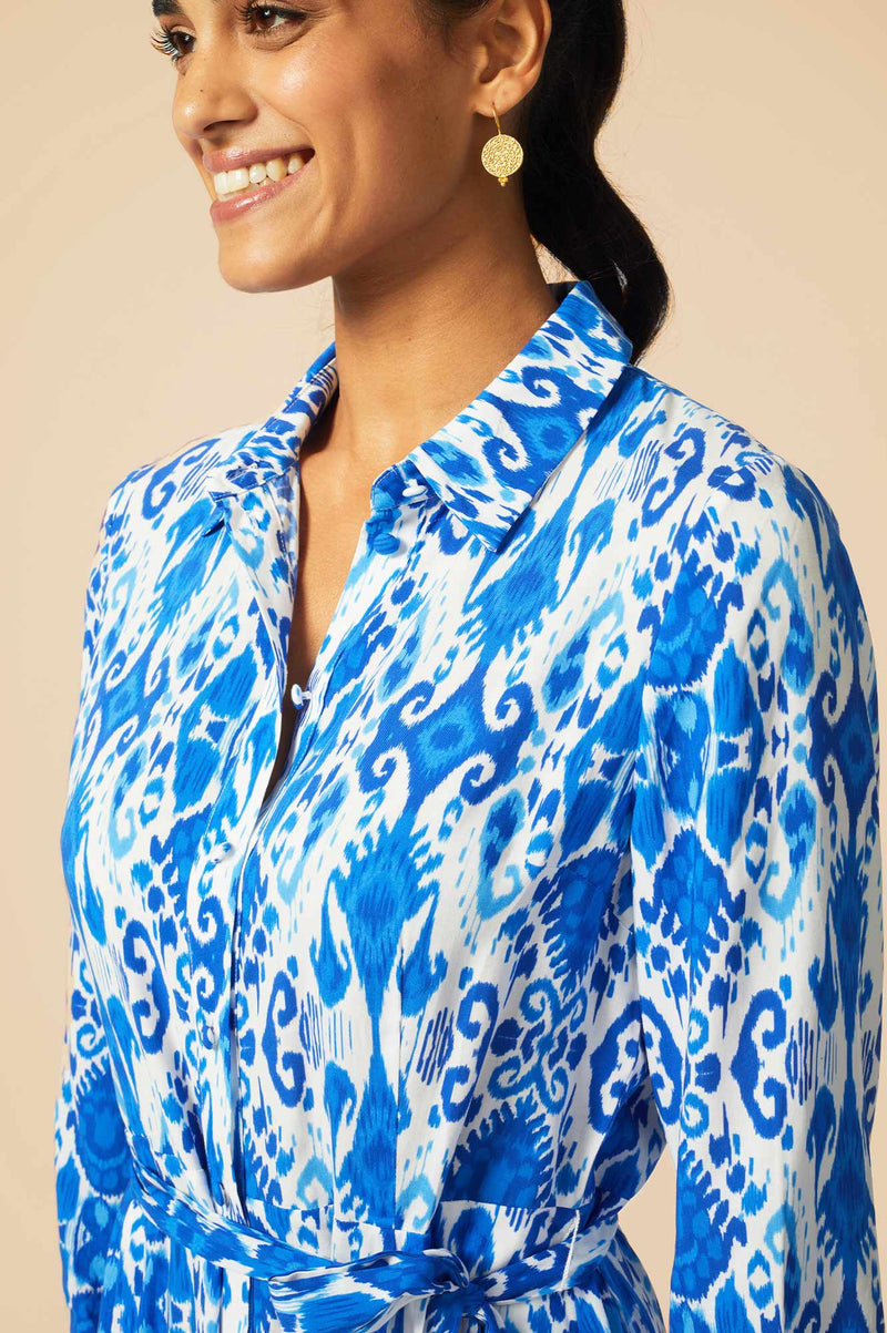 ASPIGA Eliza Shirt Dress - Ikat Blue White