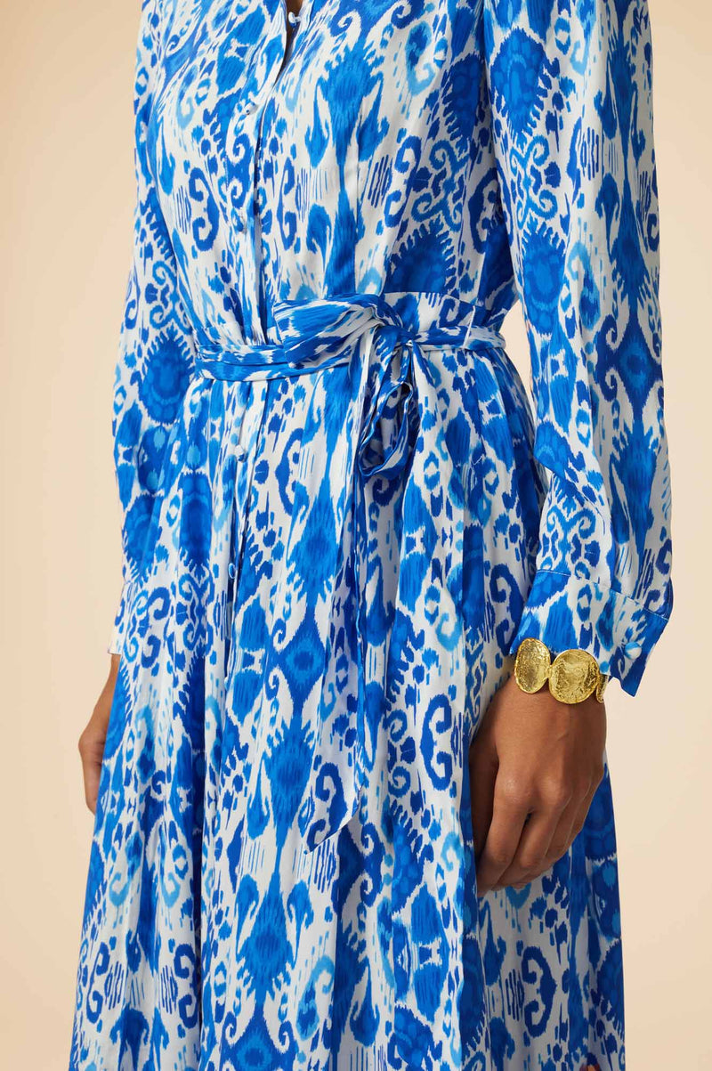 ASPIGA Eliza Shirt Dress - Ikat Blue White