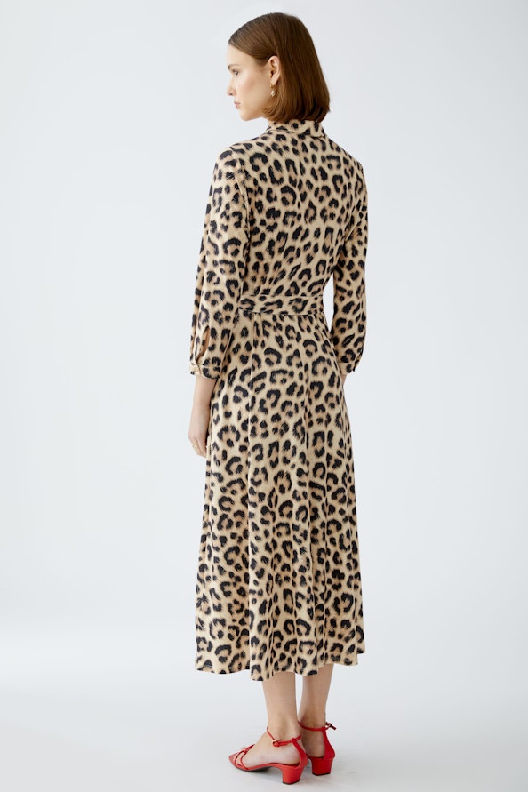 OUI 92524 Leopard Shirt Dress - Camel Grey