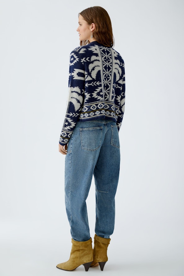 OUI 94140 Western Cardigan - Dark Blue White