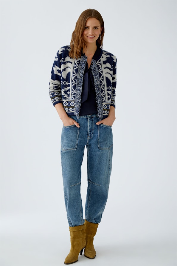 OUI 94140 Western Cardigan - Dark Blue White