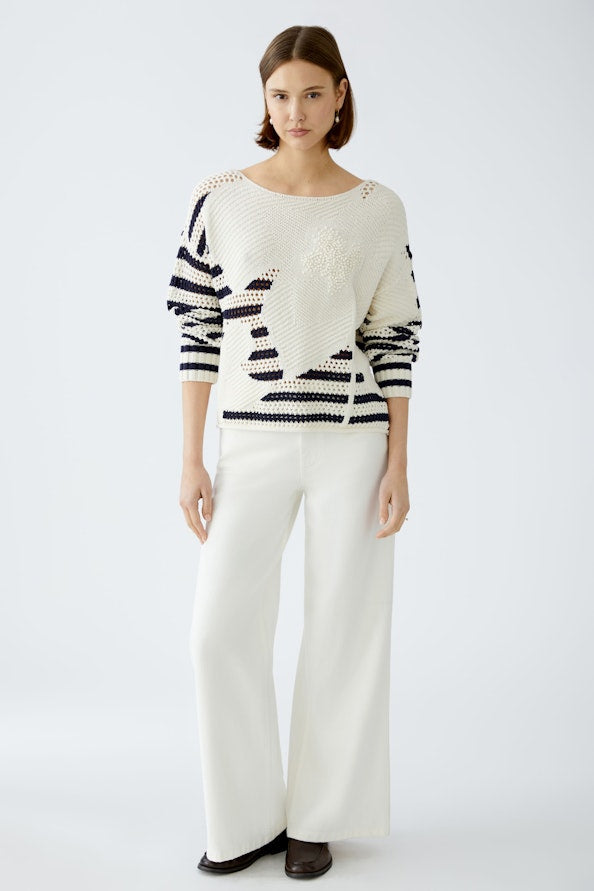 OUI 91958 Cotton Stripe Knit - White Blue