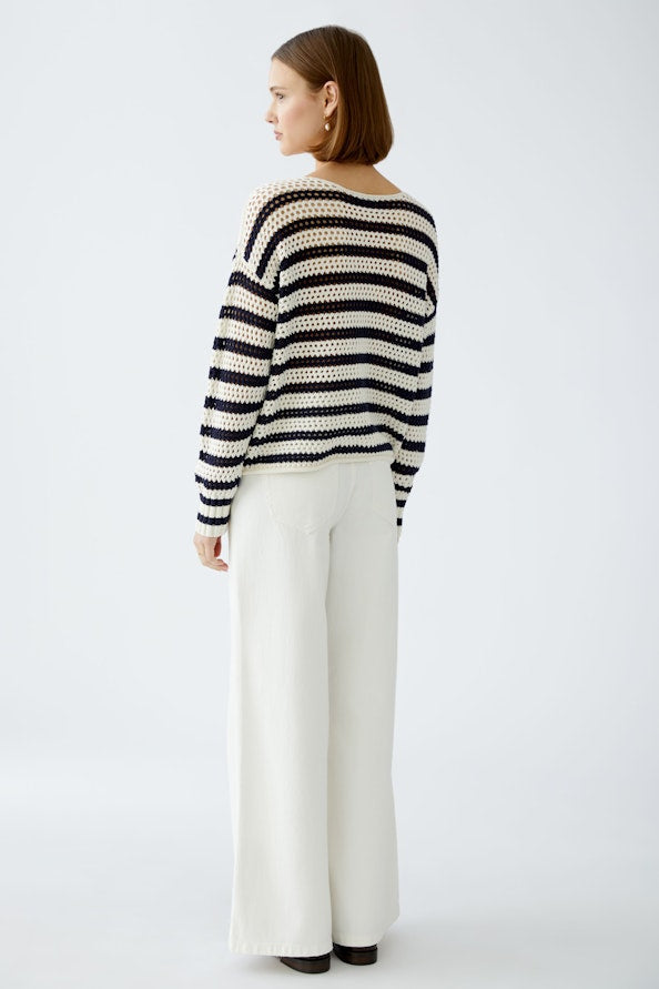 OUI 91958 Cotton Stripe Knit - White Blue