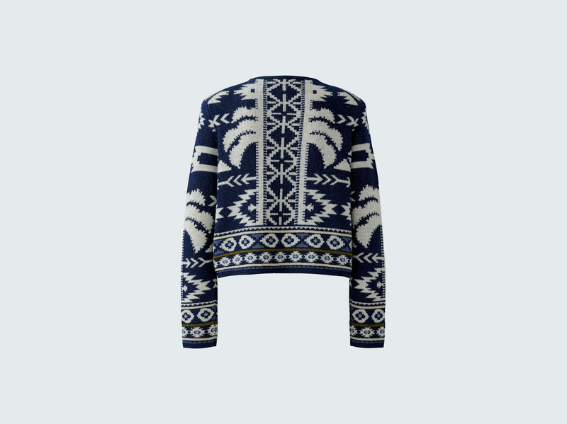 OUI 94140 Western Cardigan - Dark Blue White