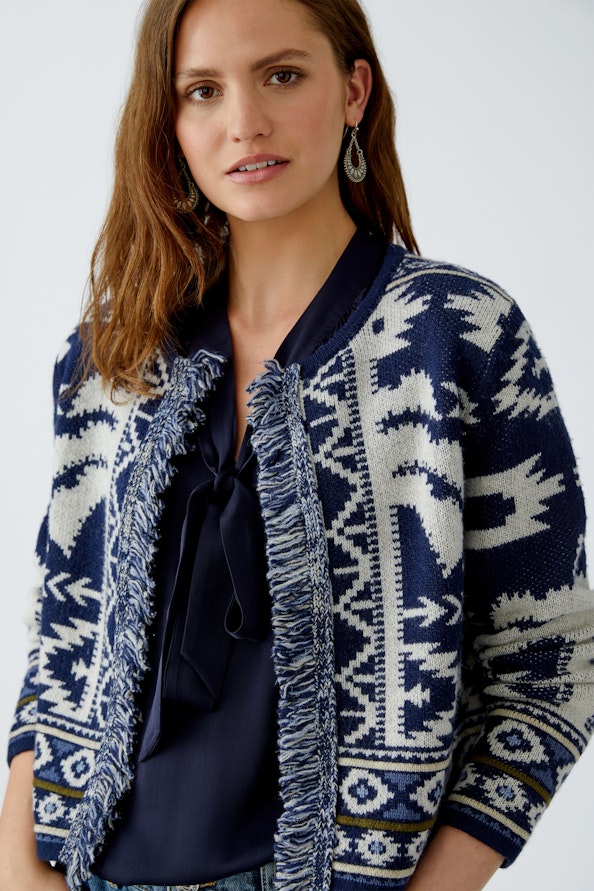 OUI 94140 Western Cardigan - Dark Blue White