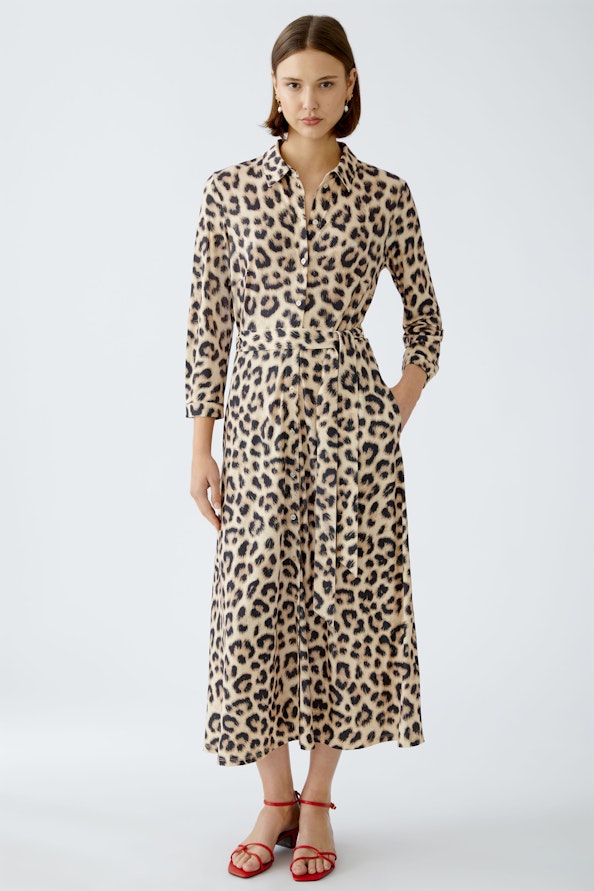 OUI 92524 Leopard Shirt Dress - Camel Grey