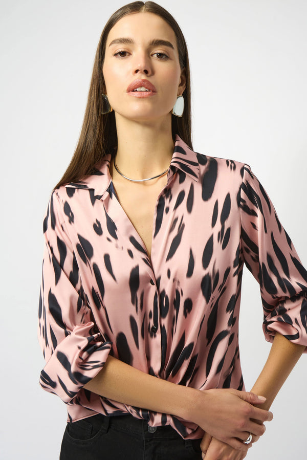 Jospeh Ribkoff 253059 Satin Animal Print Blouse - Pink Black