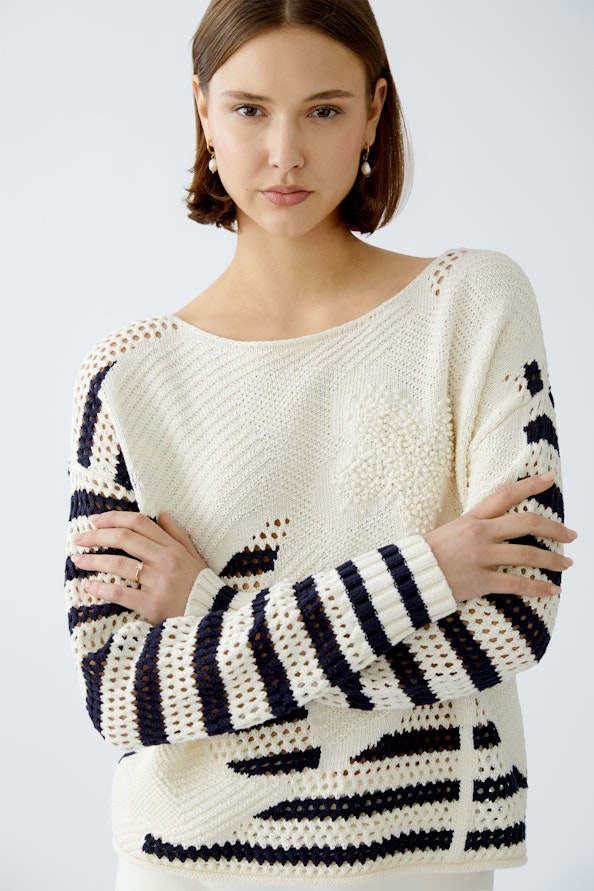 OUI 91958 Cotton Stripe Knit - White Blue